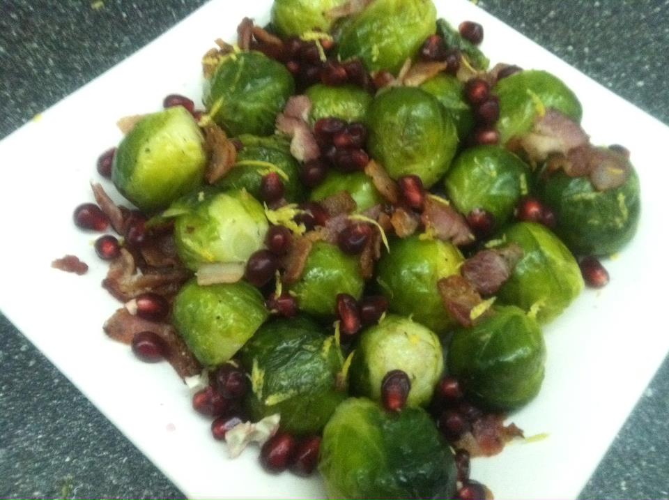Pomegranate Bacon Brussels Sprouts fastPaleo