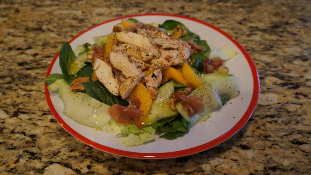 Chicken Salad with Prosciutto, Caramelized Peaches & Zucchini fastPaleo