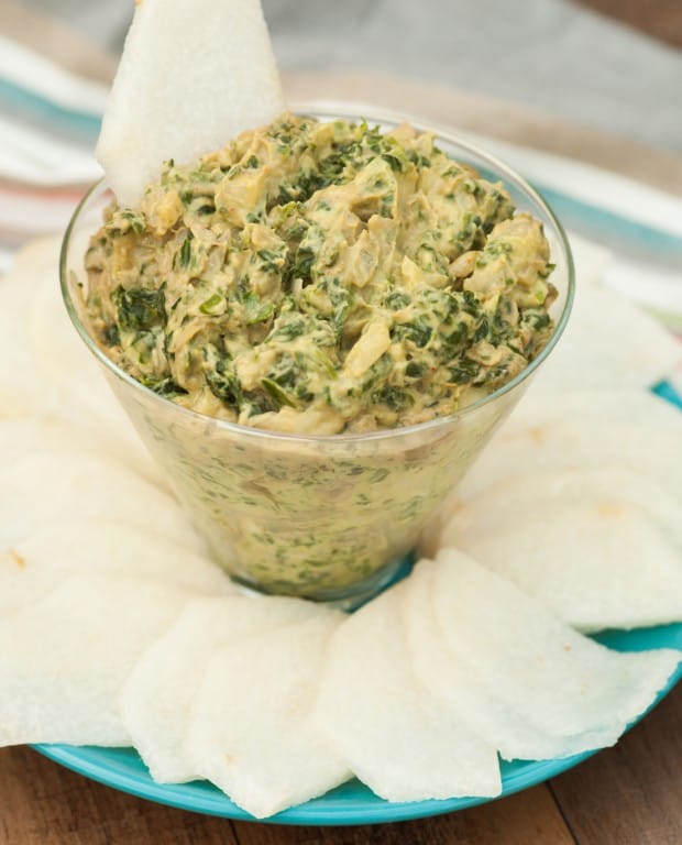 Artichoke Spinach Dip with Jicama Chips fastPaleo